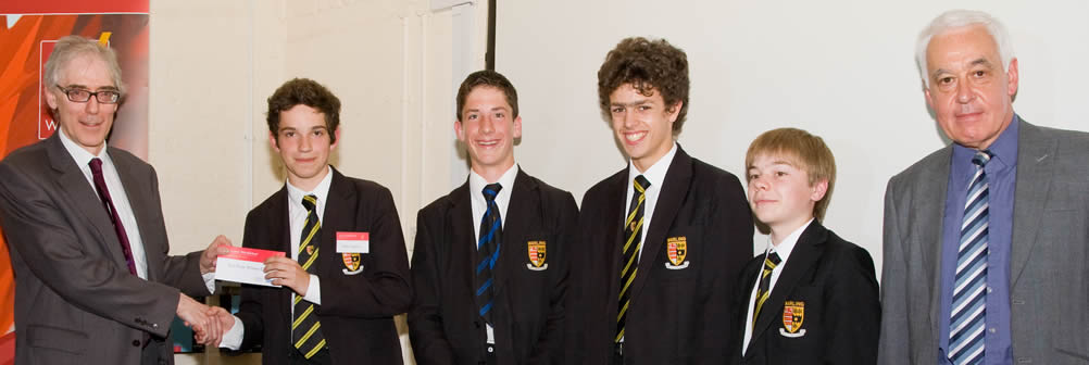 Pictured: Professor David Hand OBE (right) and Neil Sheldon (left) present Marling School with the WinAtSchool 2014 first prize at the RSS in London.